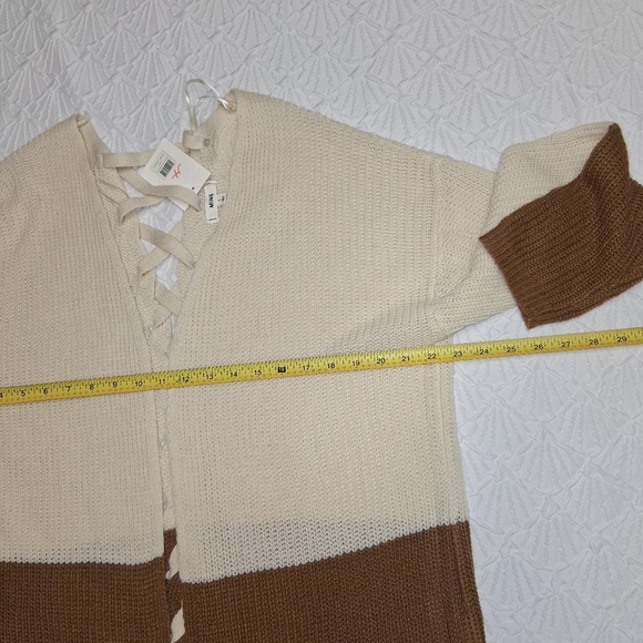 Mine New  Cream and Brown Colorblock Cardigan Size L - Picture 7 of 16